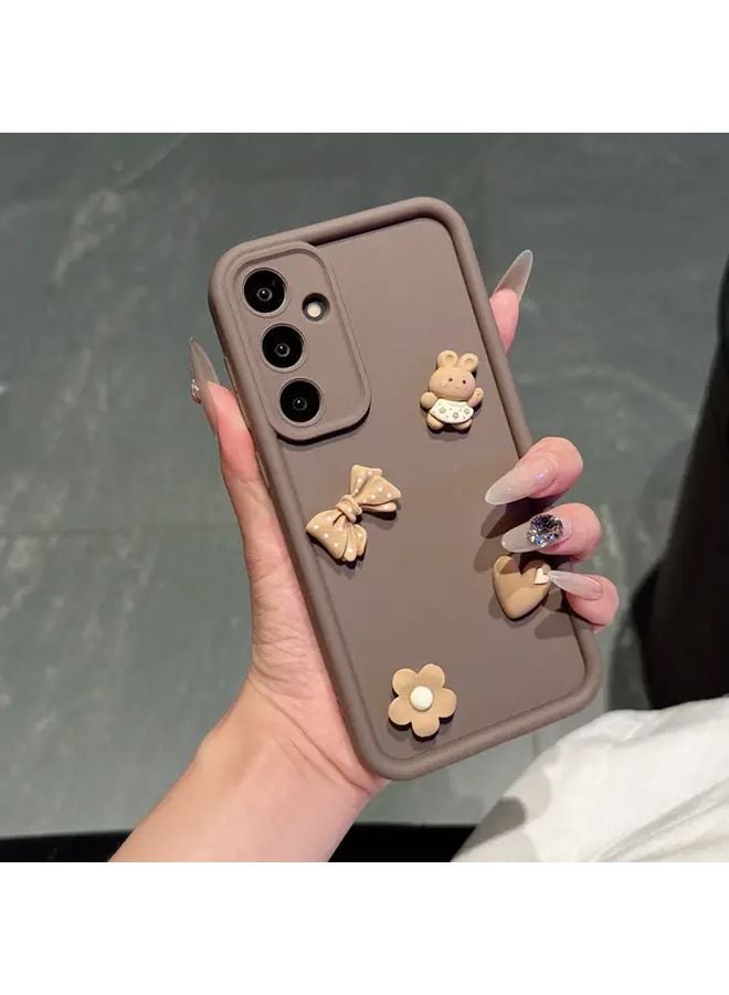 Beige Cute Rabbit Plush DIY Phone Case For Samsung Galaxy A15 Handmade Cover - Image 1